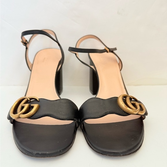 Gucci Black Leather GG Marmont Ankle Strap Block heel Sandals EU 38.5 - Picture 12 of 13